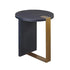 Round Side Table In Antique Brass and Navy Faux Shagreen